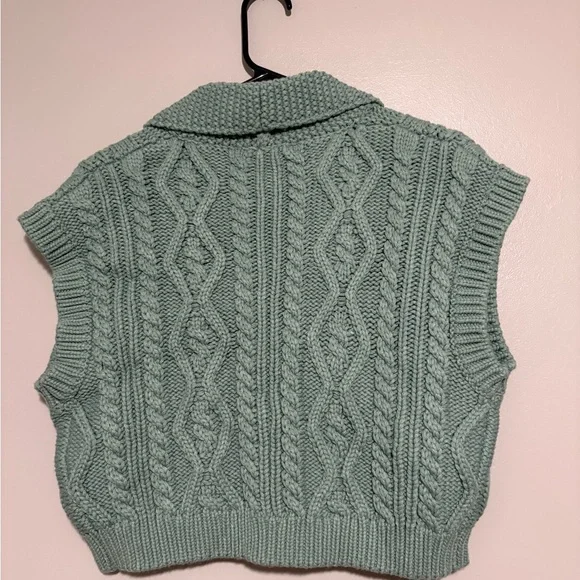 Zara Women's Cable Knit Cardigan Vest Size XS-SM in Blue/Green color - Picture 2 of 7